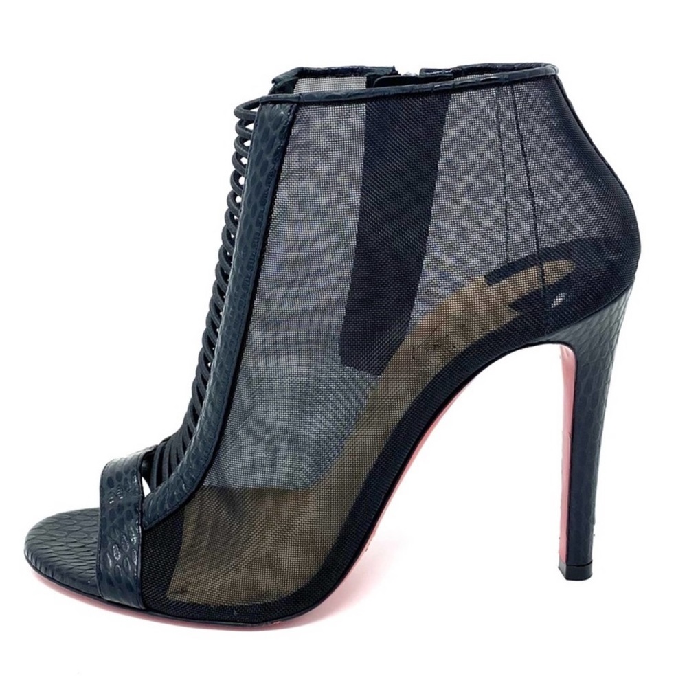 CHRISTIAN LOUBOUTIN CALFSKIN BLACK 
JURASSIC RETE TROUBLE 100 BOOTIES Sz38/ US 8